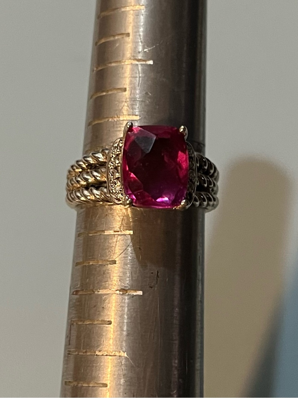 David Yurman Sterling Silver Petite Pink Tourmaline Diamond Wheaton Ring Size 6